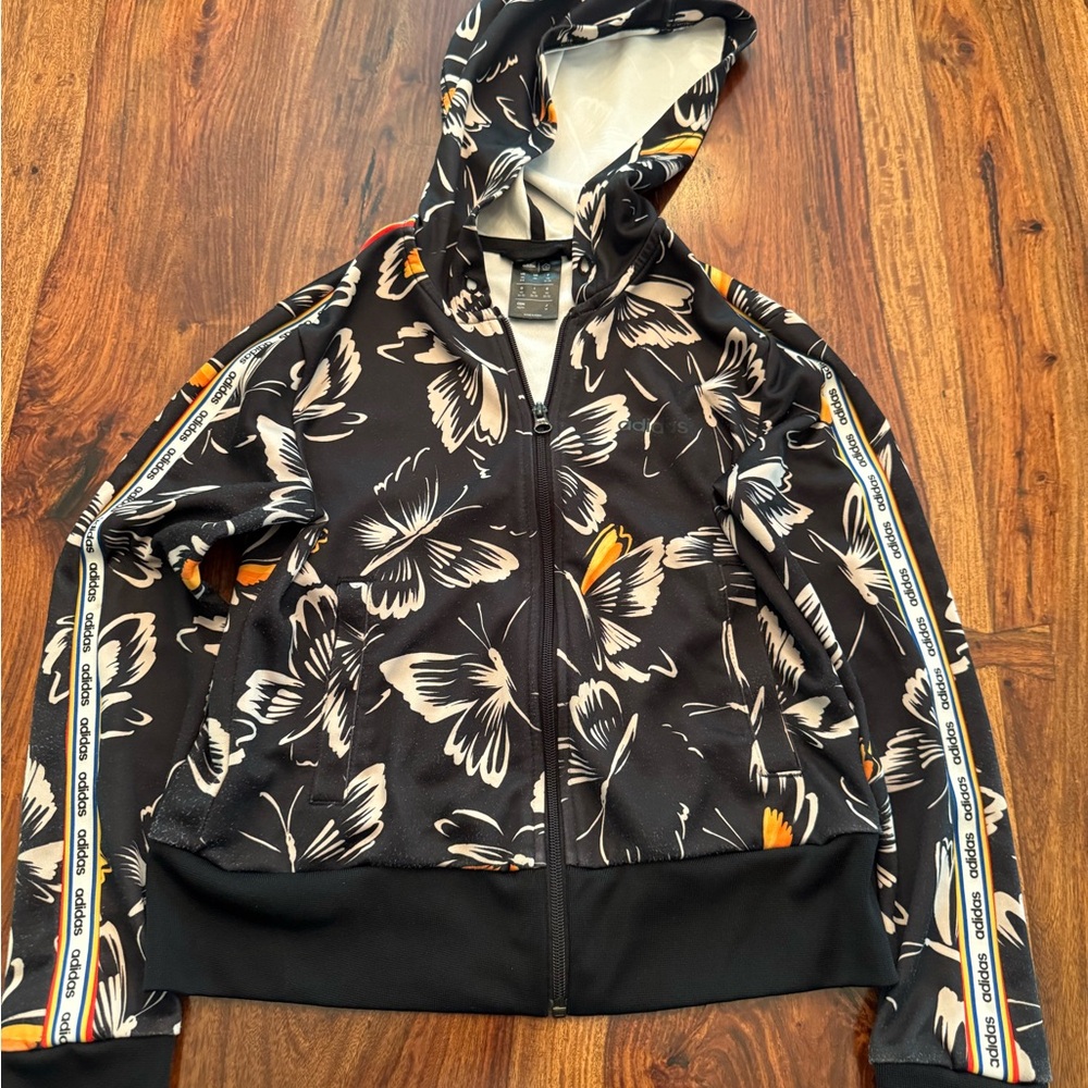 Girls Adidas Black Butterfly Full Zip Hoodie